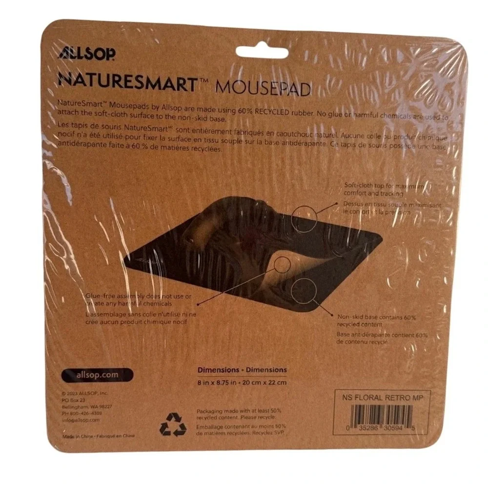 Allsop 30594 NatureSmart Mouse Pad‎ Retro Floral Non-Skid Glue-free Multicolor